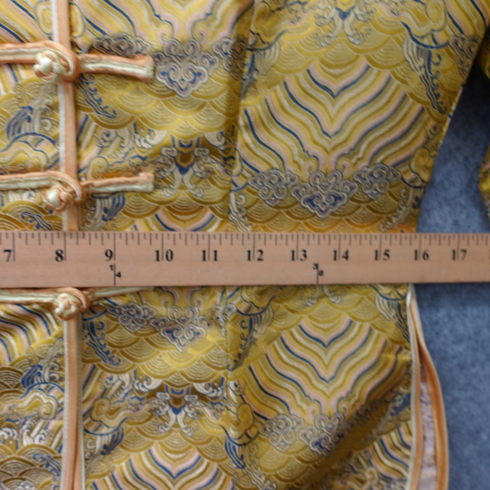 Mandarin Collar Tang Suit Jacket Womens S Yellow Silk Brocade Chinese Cheongsam - Picture 6 of 13